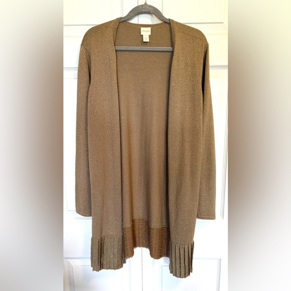 Chico’s Gold Metallic Pleated Lurex Cardigan-Chico’s Size 2- US Size 12/Large - Picture 1 of 11